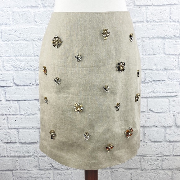 Ann Taylor Khaki Linen Jeweled Skirt - Picture 9 of 9